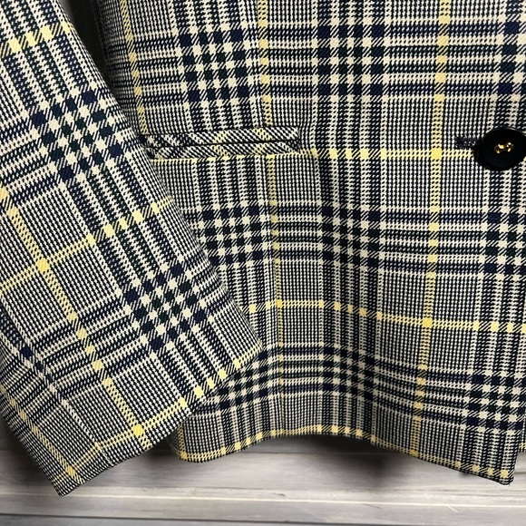 Vintage Pendleton Navy & Yellow Tartan Plaid Virgin Wool Blazer Preppy Academia - Picture 2 of 7